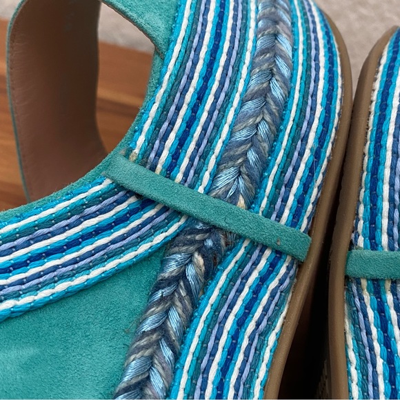 STUART WEITZMAN Single Island Embellished Rope Turquoise Suede Wedge Sandals 8.5 - Picture 15 of 16